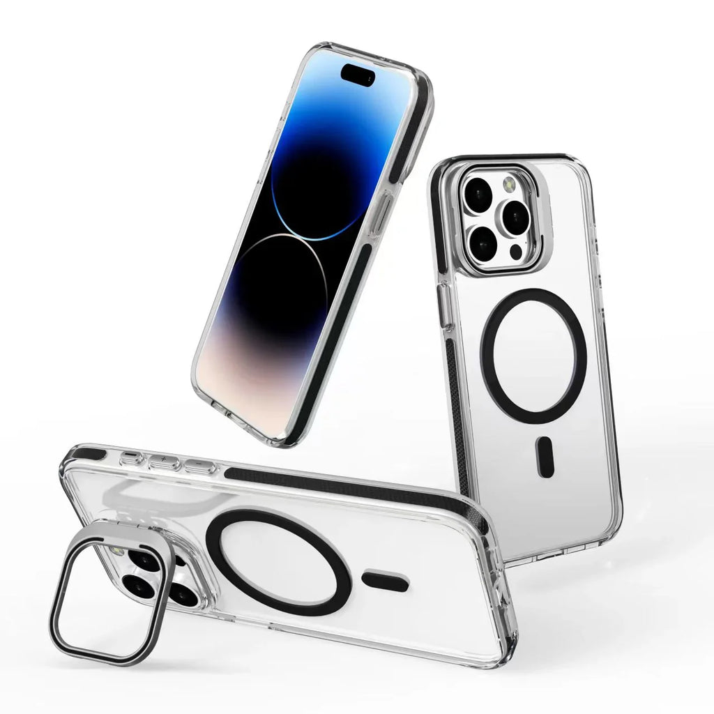 iPhone Hollow Flipping Bracket Case Cover With Camera Protection Lens
