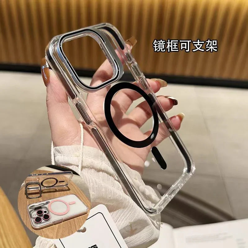 iPhone Hollow Flipping Bracket Case Cover With Camera Protection Lens