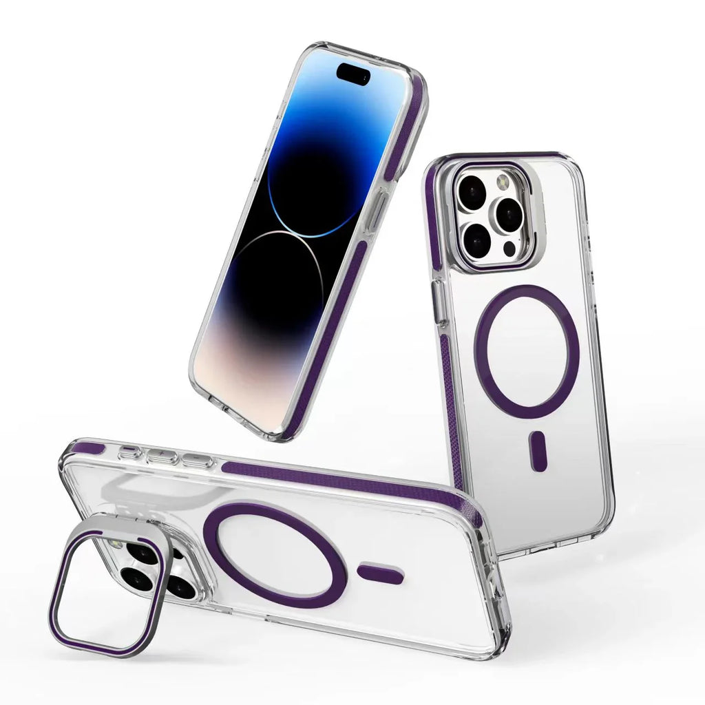 iPhone Hollow Flipping Bracket Case Cover With Camera Protection Lens